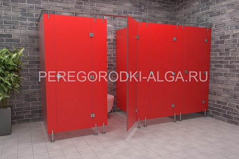 Изображение Сантехнические туалетные перегородки из HPL пластика 4 кабины (каркас стальные штанги) 