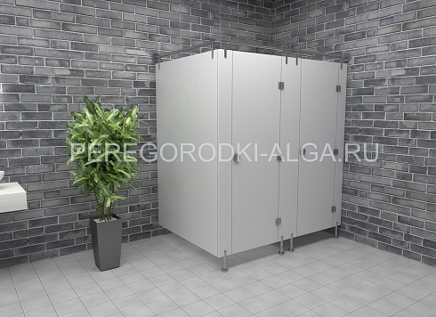 Изображение Сантехнические туалетные перегородки из HPL пластика 2 кабины (каркас стальные штанги) 